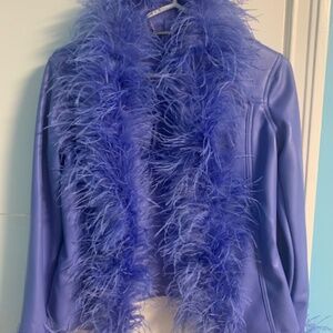 Leather feather trim jacket